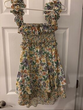 For Love And Lemons Floral Ruffle Sundress - White, Yellow, Green, Purple